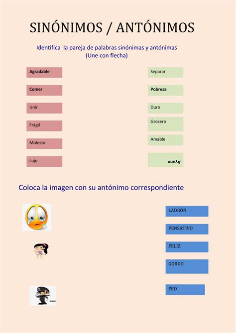 Ficha Interactiva De Sin Nimos Y Ant Nimos Para Tercero De Primaria