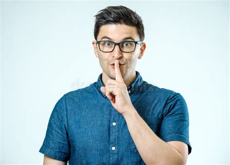 Handsome Man With Finger On His Lips Stock Photo Image Of Closed