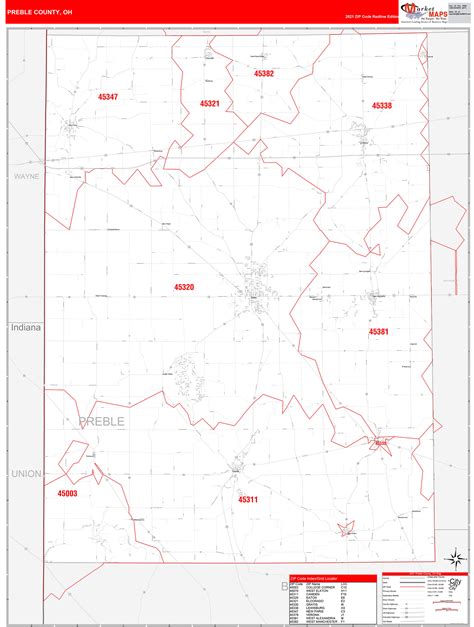 Preble County Oh Zip Code Wall Map Red Line Style By Marketmaps Mapsales