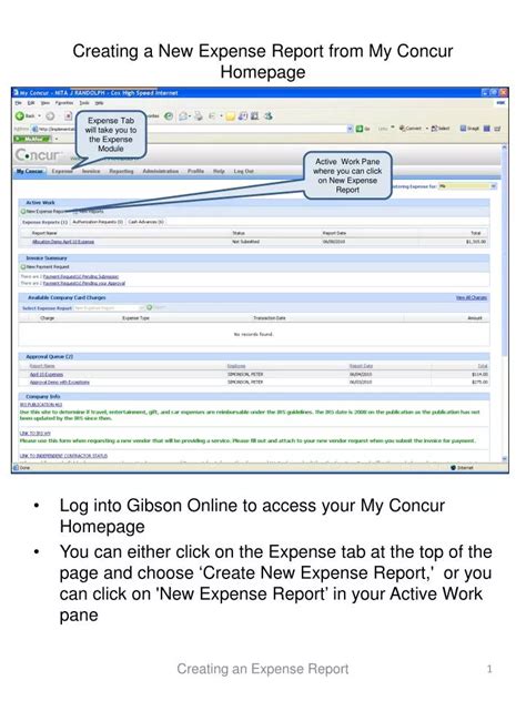 Ppt Creating A New Expense Report From My Concur Homepage Powerpoint