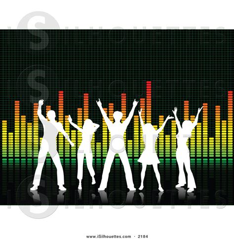 Silhouette Clipart of a Group of 5 Silhouetted White People Dancing on ...