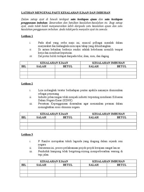 Latihan Kesalahan Ejaan Pt3 Pdf Ejercicio Interactivo De Latihan Riset