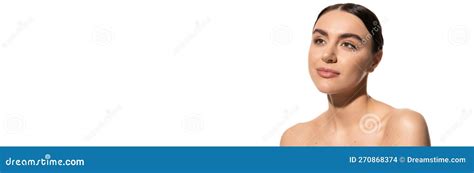 Dreamy Woman With Naked Shoulders Looking Stock Photo Image Of Background Care