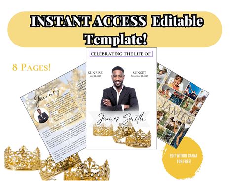 Elegant Crowns Funeral Memorial Obituary Template - Create a Lasting