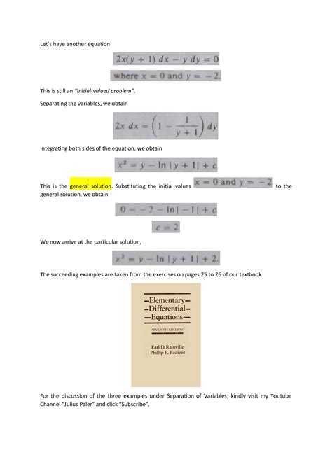 Solution Separation Of Variables Differential Equation Studypool