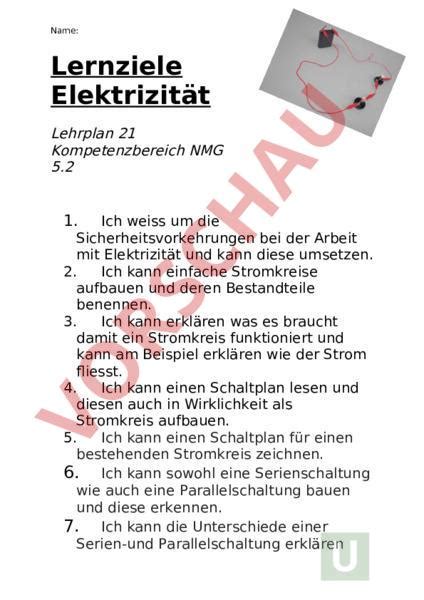 Arbeitsblatt Lernziele Elektrizit T Physik Elektrizit T Magnetismus