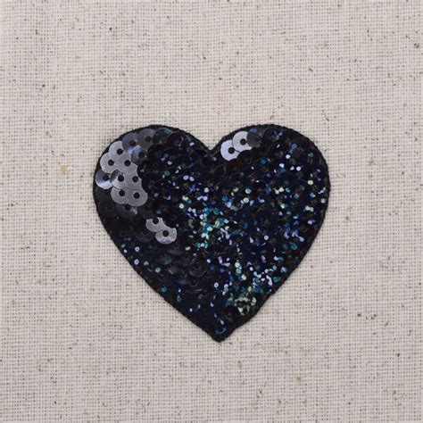 Black Sequin Heart Valentine Large Iron On Applique Etsy