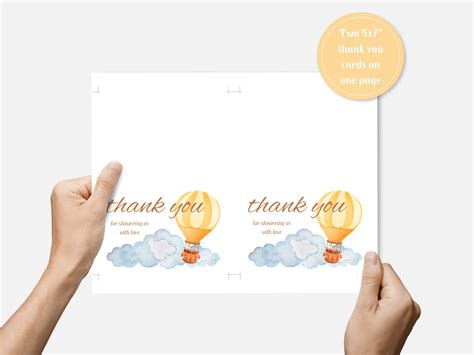 Printable Baby Shower Thank You Cards Boho Gender Neutral Theme Hot Air Balloon Digital
