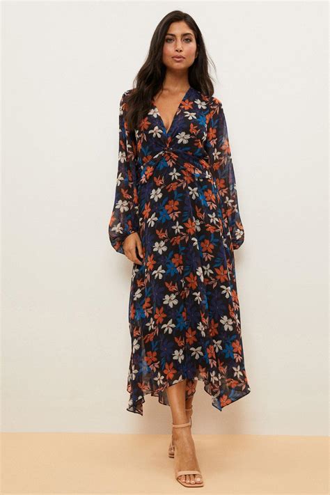 Dresses Tall Navy Floral Twist Front Dress Wallis