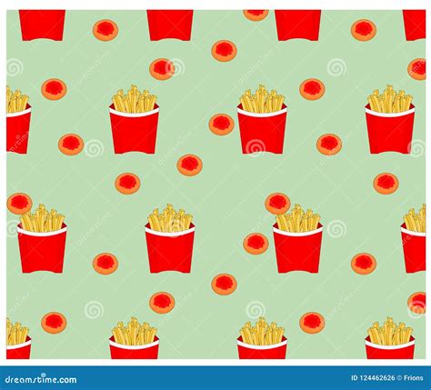 Seamless Pattern Fast Food French Fries Background Stock Vector