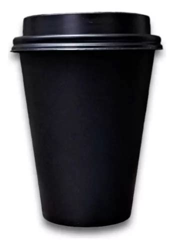 Vaso Negro Encerado Oz Para Caf Con Tapa Pzs Env O Gratis