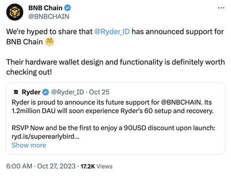 Ryder To Support Bnb Chain Million Daily Active Users To Benefit