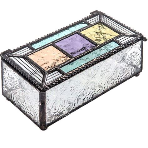 J Devlin Stained Glass Jewelry Box Display Decorative Keepsake Turquoise Blue Purple Green