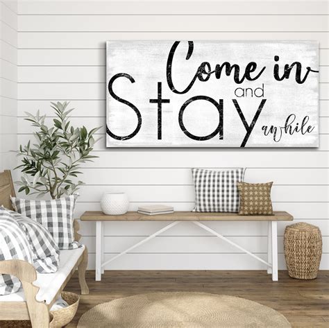 Come In Stay Awhile Sign Stay Awhile Sing Living Room Sign Vintage