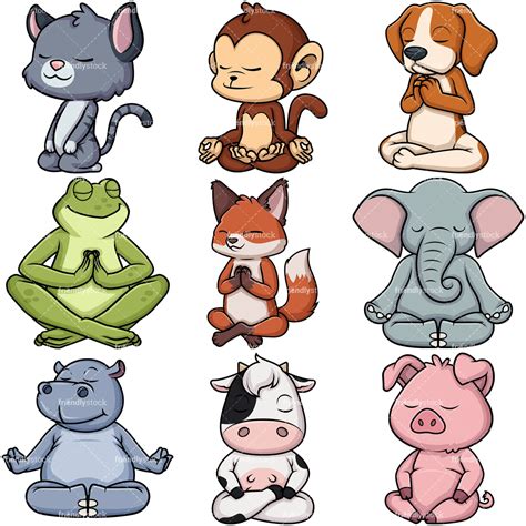 Animals Meditating Cartoon Vector Clipart - FriendlyStock