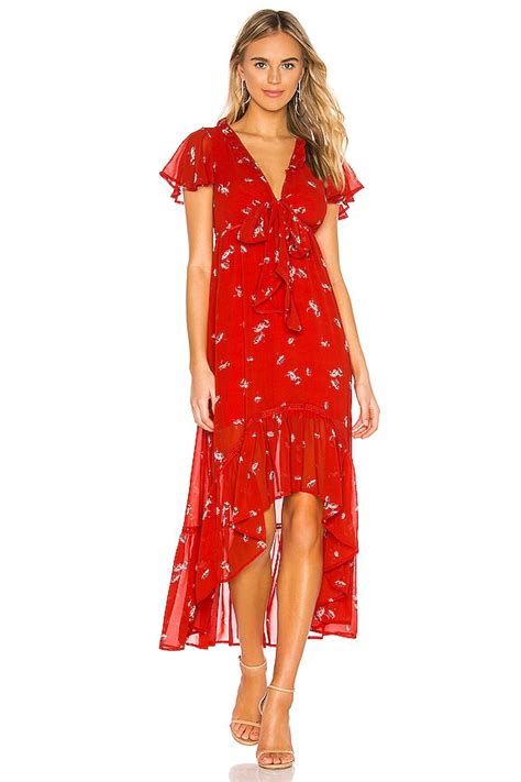 Line Dot Pradera Midi Dress In Tangerine Red REVOLVE