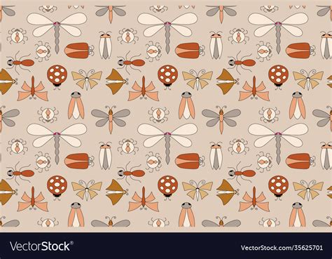 Doodle Insect Seamless Pattern Hand Drawing Line Vector Image