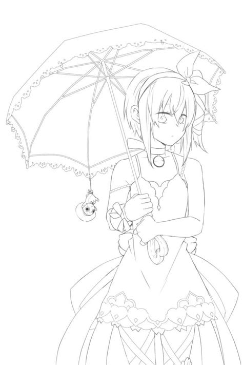 Anime Girl With Umbrella Coloring Page Download Print Or Color