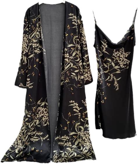 Jinfuhao Print 2pcs Robe Sleep Suit Women Kimono Bathrobe