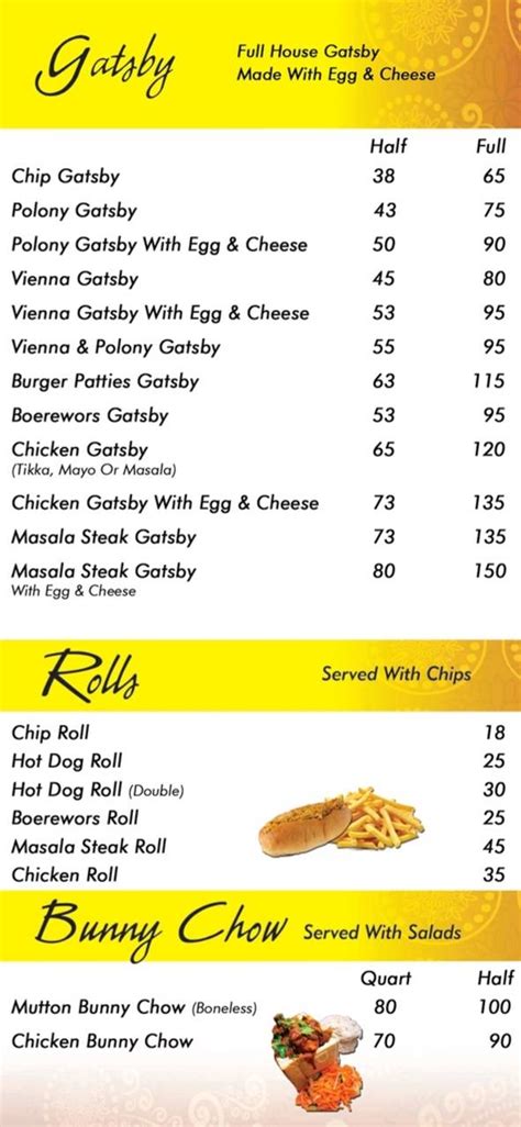 Menu At HOT STUFF Bayview Restaurant South Africa