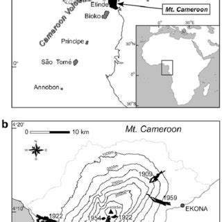 Geological maps of (a) the Cameroon Volcanic Line and (b) Mt. Cameroon ...