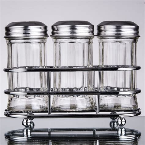 Tablecraft 659n 2 Oz Fluted Glass Condiment Shaker And Rack