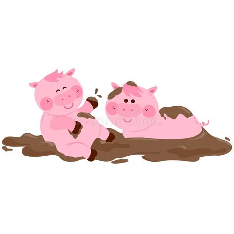 Pigs In A Mud Puddle At The Farm Vector Illustration Stock Vector