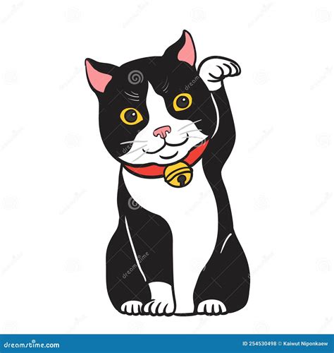 Tuxedo Cat Maneki Neko Mascot Lucky Stock Vector Illustration Of