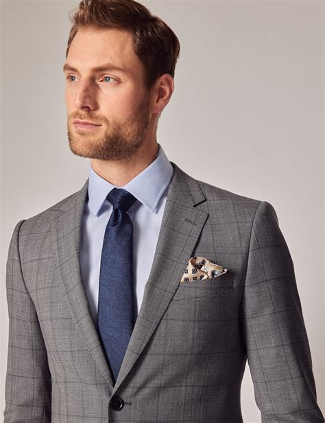 Men S Grey Prince Of Wales Check Slim Piece Suit