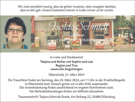 Traueranzeigen Von Isolde Schmidt Vrm Trauer De