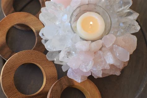 Rose Quartz Candle Holder Shelf Décor Gift Crystal Heart Candle