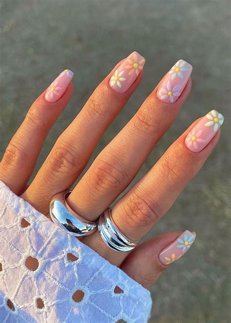 Flower Spring Pastel Nails In 2021 Cute Gel Nails Almond Acrylic