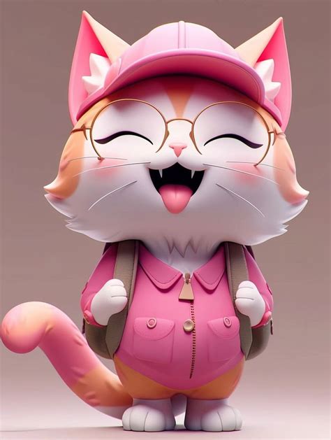 A Cartoon Cat Wearing A Pink Hat And Backpack