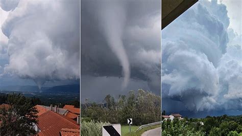 A rare tornado strikes the town of Ilirska Bistrica, Slovenia, today ...