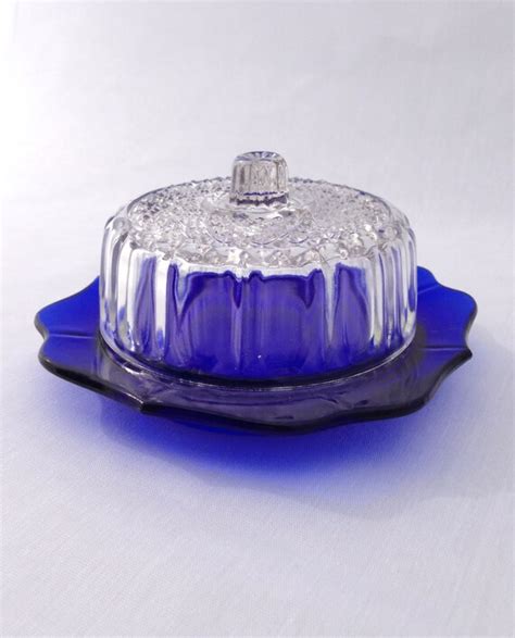 Items Similar To Vintage Imperial Glass Cobalt Blue Covered Butter Dish With Pressed Glass Cover