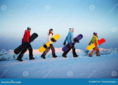 Group Of Snowboarders Extreme Skiing Concept Stock Photo - Image of ...