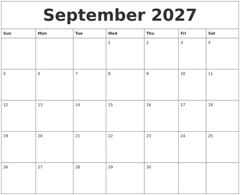 September 2027 Calendar