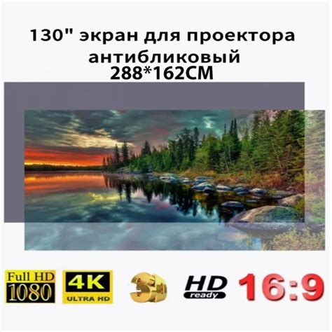Экран для проектора светоотражающий серый TinoTech 003D 130 дюймов 16:9 ...