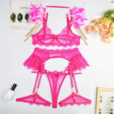 Feather Lingerie Set Pink Lingerie Lingerie Sets Classy Etsy