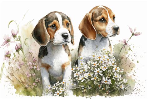 Spring Watercolor Beagle Puppies Graphic By Mamimo Shop · Creative Fabrica