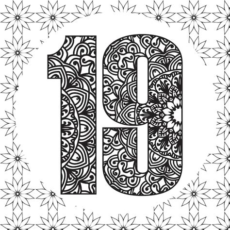 Premium Vector A Black And White Illustration Of A Number 19