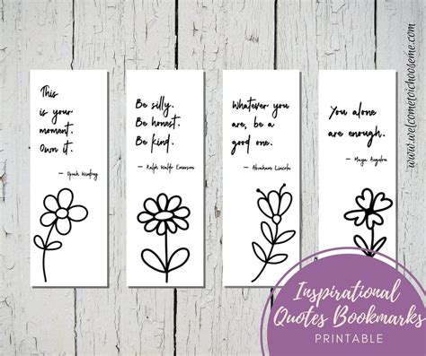 Printable Inspirational Quotes Bookmarks, Set of Four Bookmarks - Etsy