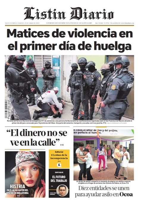 Portada Periódico Listín Diario Martes 25 Abril 2023 Dominicanado