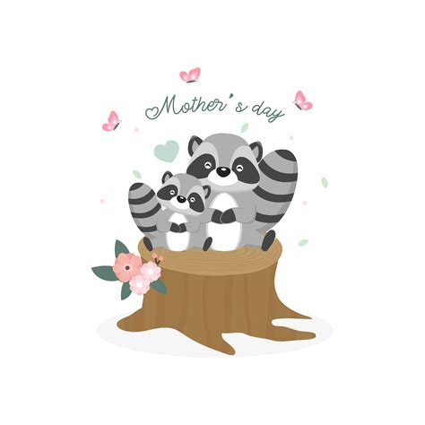 Happy Mother's day card. Mother raccoon hugging her baby. 618690 Vector Art at Vecteezy