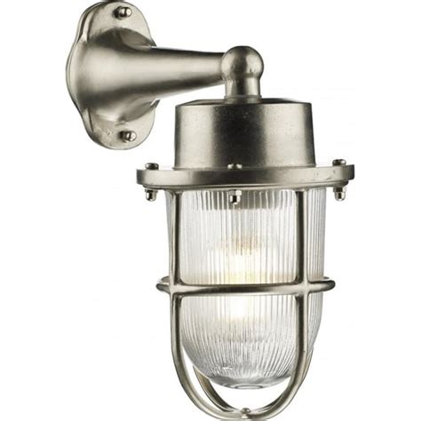 Nickel Outdoor Wall Light In Traditional Nautical Styling Ribbed Glass