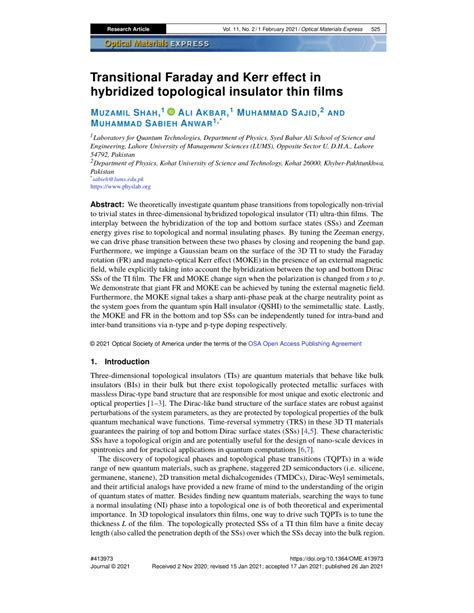 PDF Transitional Faraday And Kerr Effect In Hybridized Topological