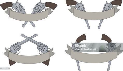 Dua Pistol Bersilang Dan Lambang Pita Teks Ilustrasi Stok Unduh