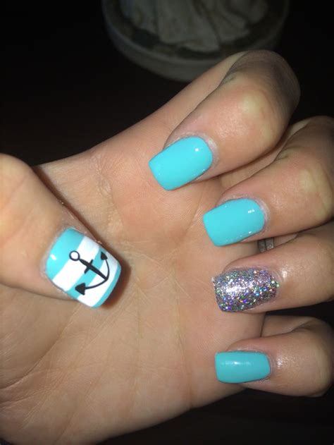 Acrylic Nail Art With Anchors Cute Summer Nails Nails Cruise Nails