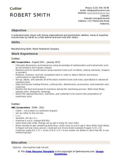 10 Cutter Resume Samples And Templates For 2025