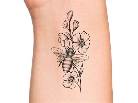 Bumble Bee Floral Temporary Tattoo Bee Tattoo Floral Tattoo Flower Tattoo Wildflowers